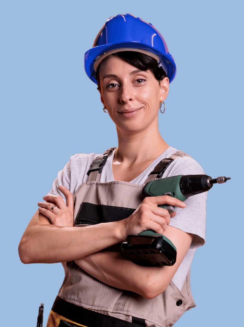 construction woman holding a drill